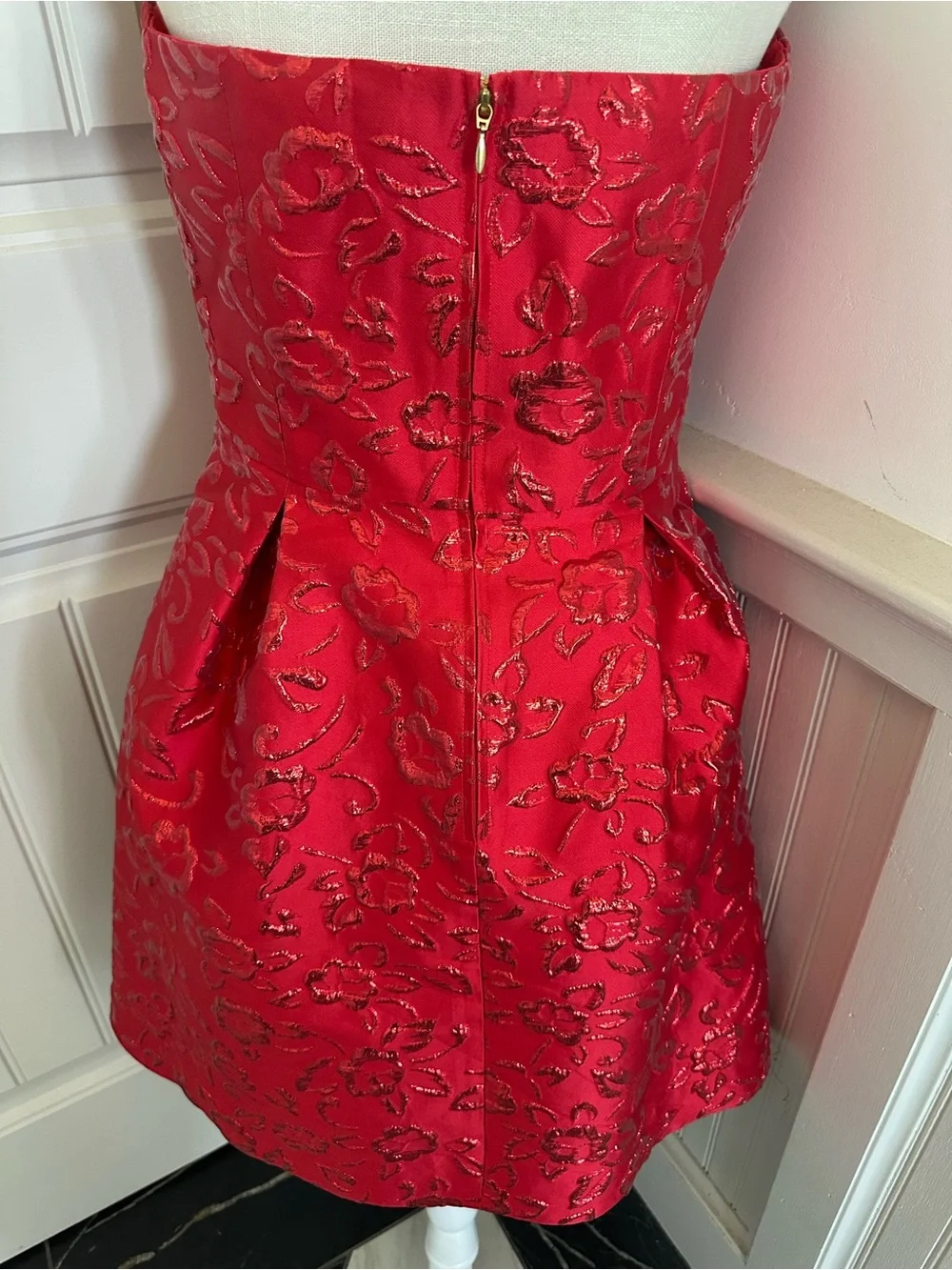 Lilly Pulitzer Red Brocade Strapless Dress, bow Front, Internal Corset, sz 10 - Picture 7 of 10